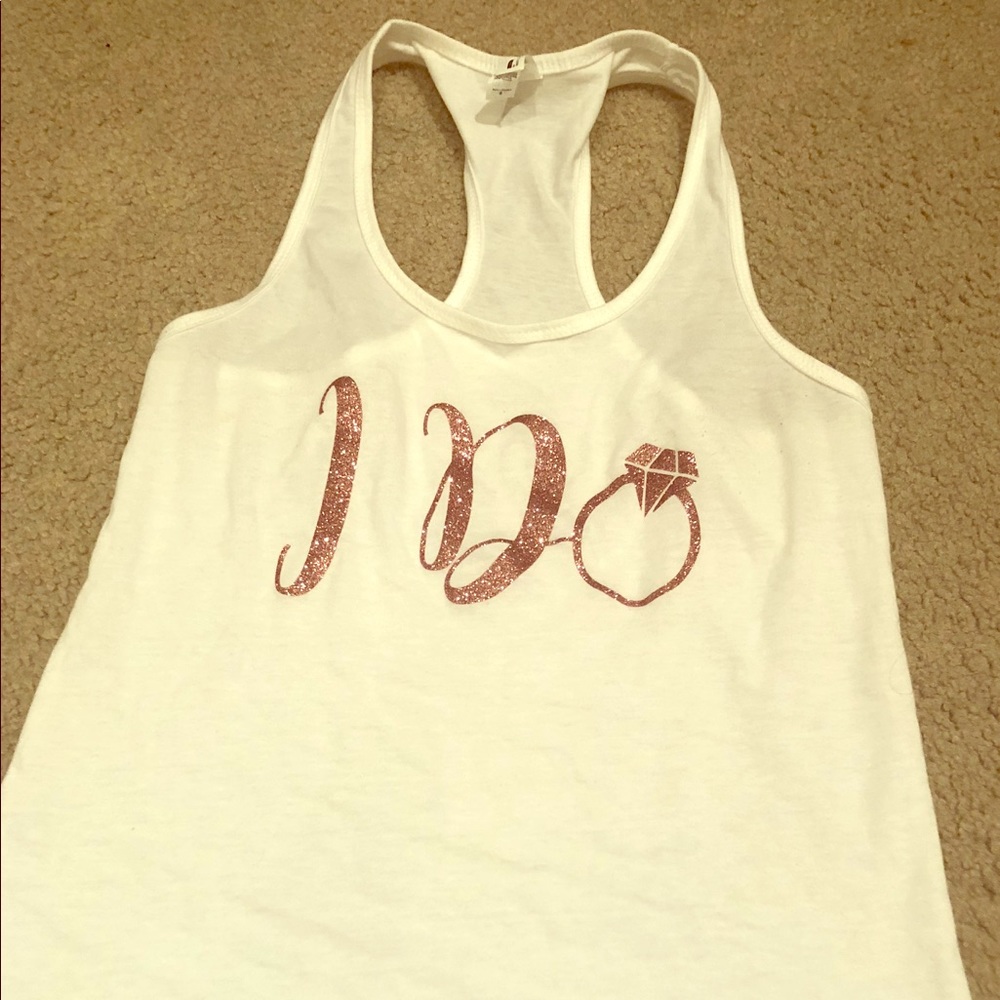 I DO BRIDE rose gold writing tank top